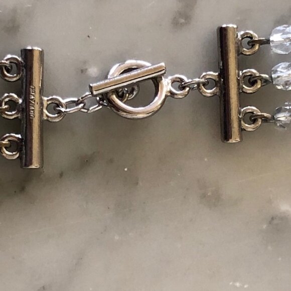 R. J. GRAZIANO Signed Vintage Silver Clear Bead Triple Strand Choker - Picture 6 of 11